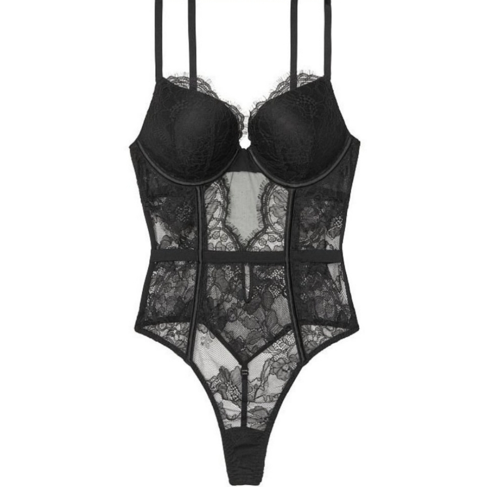 Victoria's Secret Black Very Sexy Bombshell BRA Cups Lace Teddy Size L - Picture 3 of 6